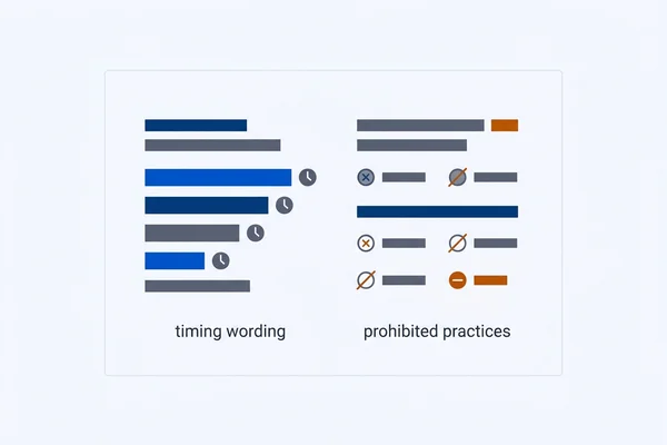 Compliant review request panel showing timing, wording and prohibited practices